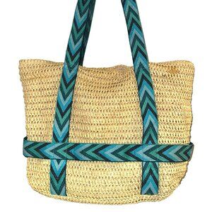 Banana Boat Woven Straw Lg Tote Shoulder Bag with Hat Holding Straps Beach Time